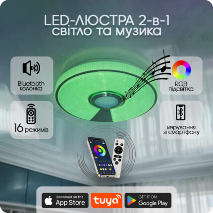 Люстра світлодіодна 517 Dlight RGB з пультом і  колонкою 45Вт Білий (02156)